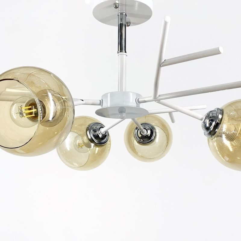 Люстра на 6 янтарних плафонів у білому корпусі Ø 60 см