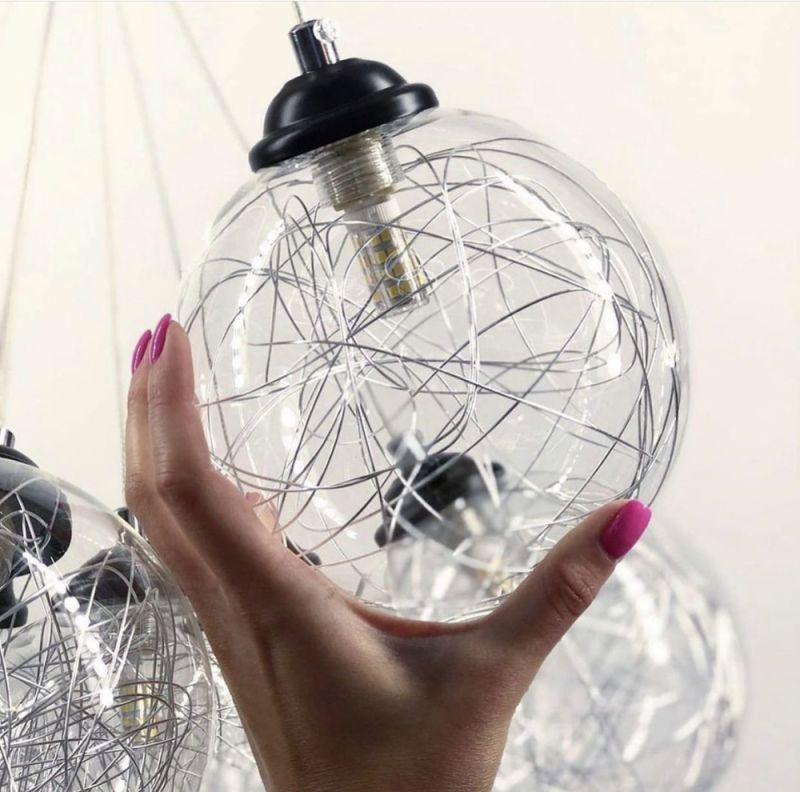 Підвісний світильник Transparent Bubbles на 13 плафонів з металевою ниткою