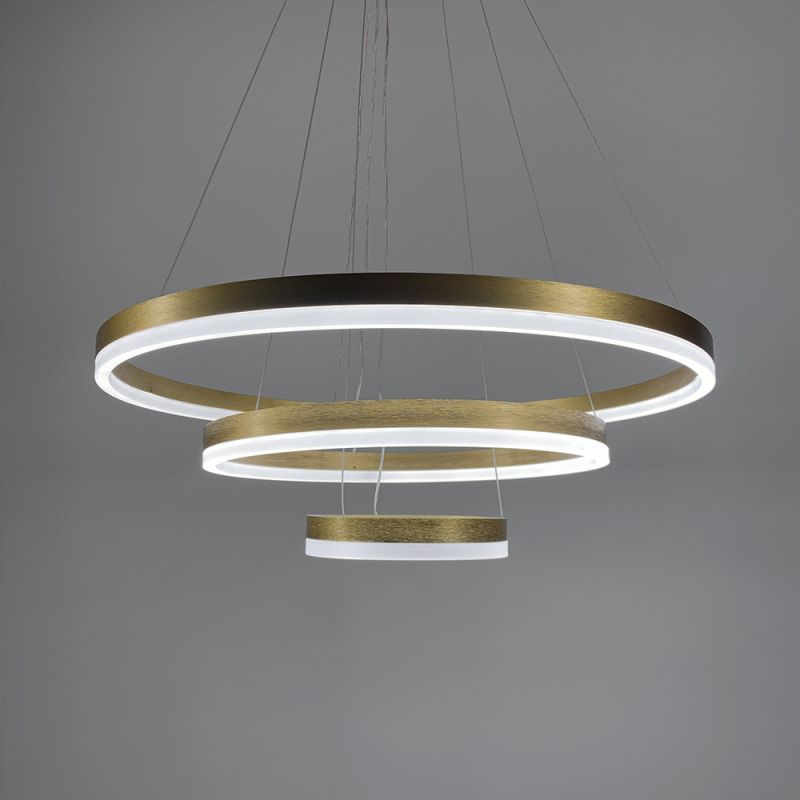 LED люстра на три кільця у золотому каркасі
