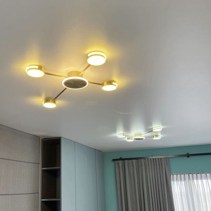 Стельова LED люстра-супутник кольору латунь