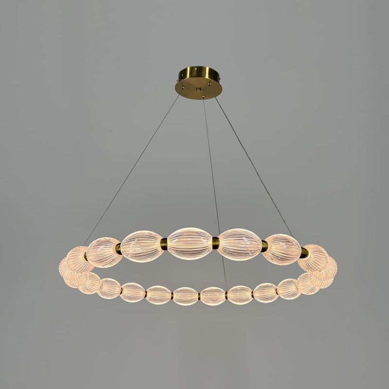 Led люстра з прозорими рельєфними кульками у латунному кільцевому корпусі Ø 78 см