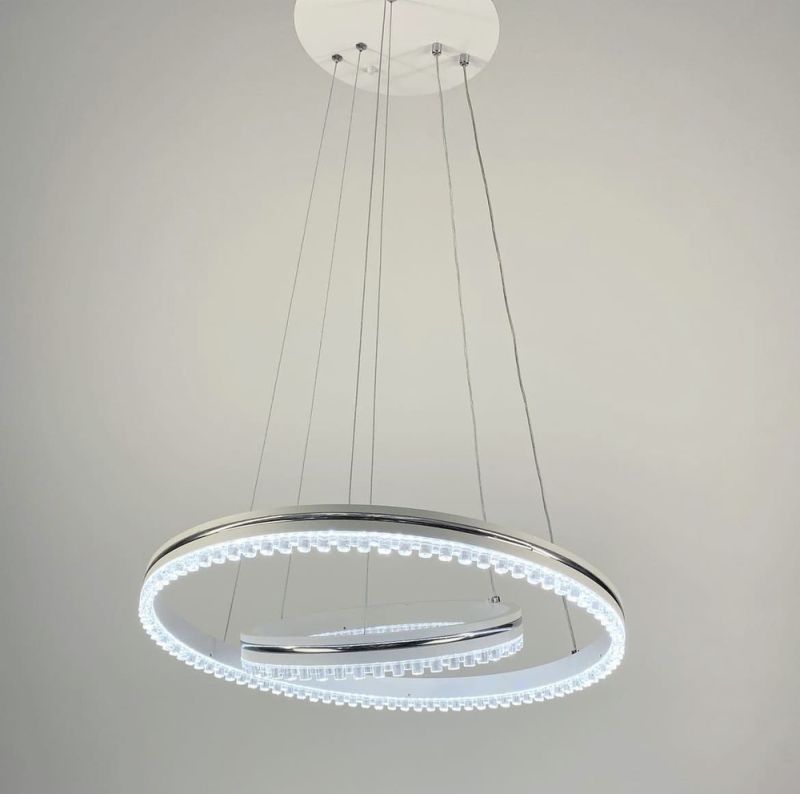 Біла LED люстра на 2 кільця з хромованою смужкою