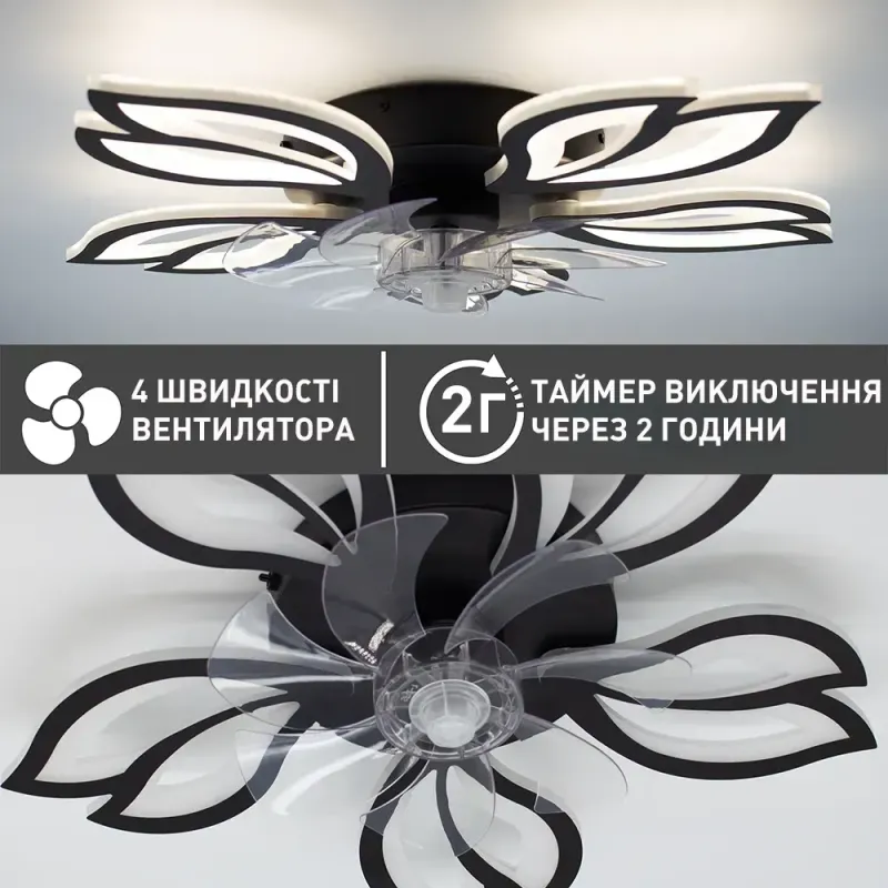 Люстра чорна світлодіодна з вентилятором Ø 62.5 см FAN ASTRA 52 W
