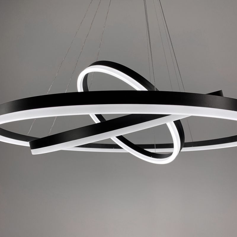 LED люстра на три кільця у чорному каркасі 80+60+40 см