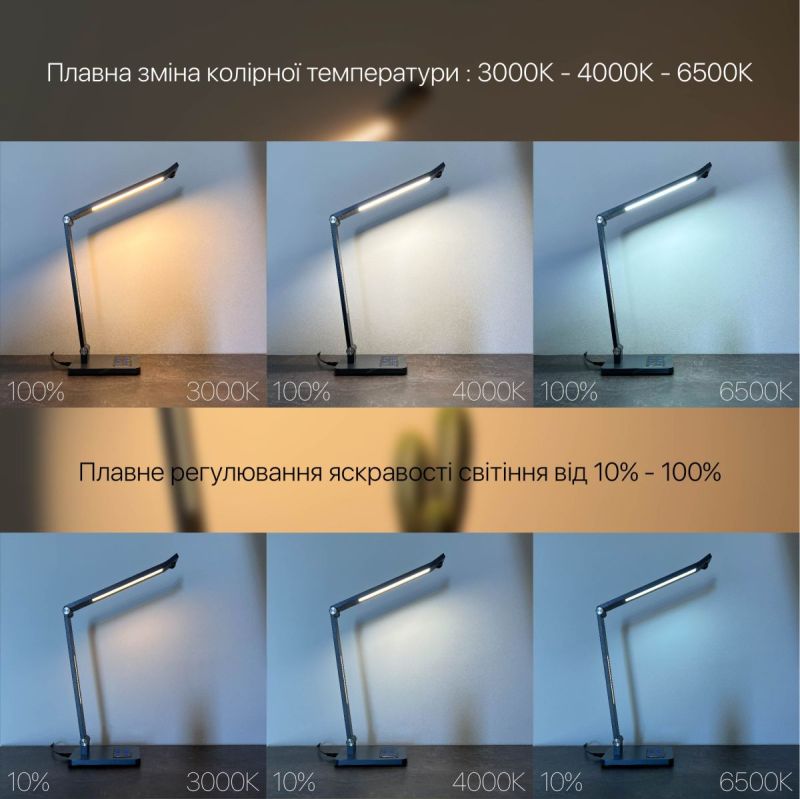 Настільна світлодіодна лампа HILTON 10W 600LM 30-65K чорний
