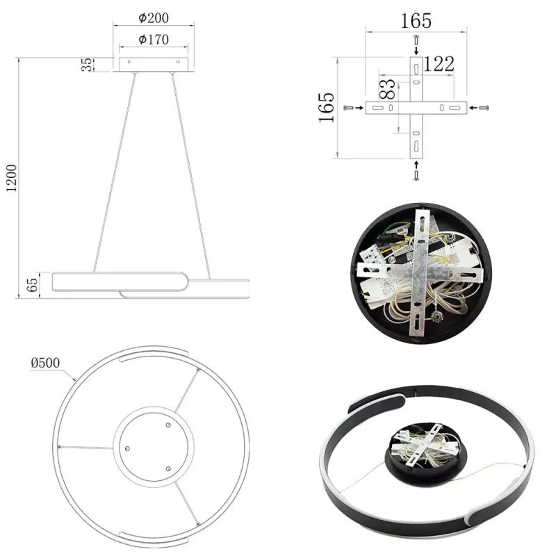 Люстра підвісна світлодіодна з пультом HIPPO 90 Вт 50 см чорна