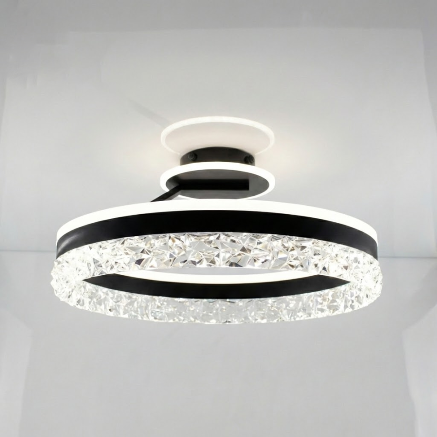 Стельова люстра Stella c ice 90w чорного кольору прозорими кристалами