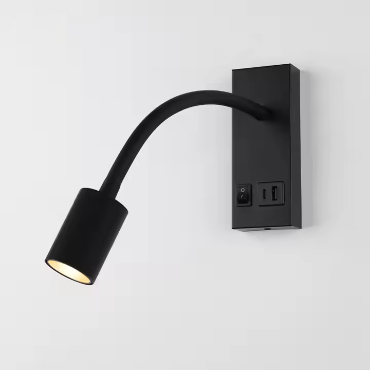 LED настінний світильник SNAKE USB+TYPE-C 5W 4200K IP20 чорний з вимикачем на корпусі