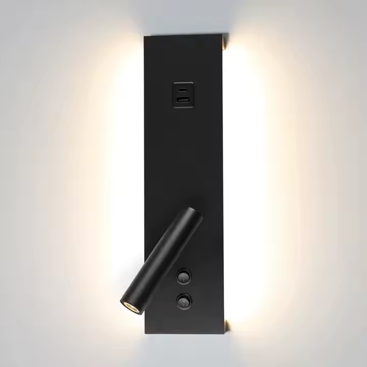 LED настінний світильник BITRIX-W USB+TYPE-C 15W Ø 30*14 см чорний з вимикачем на корпусі