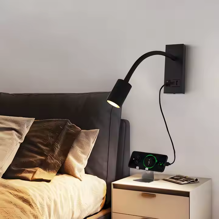 LED настінний світильник SNAKE USB+TYPE-C 5W 4200K IP20 чорний з вимикачем на корпусі