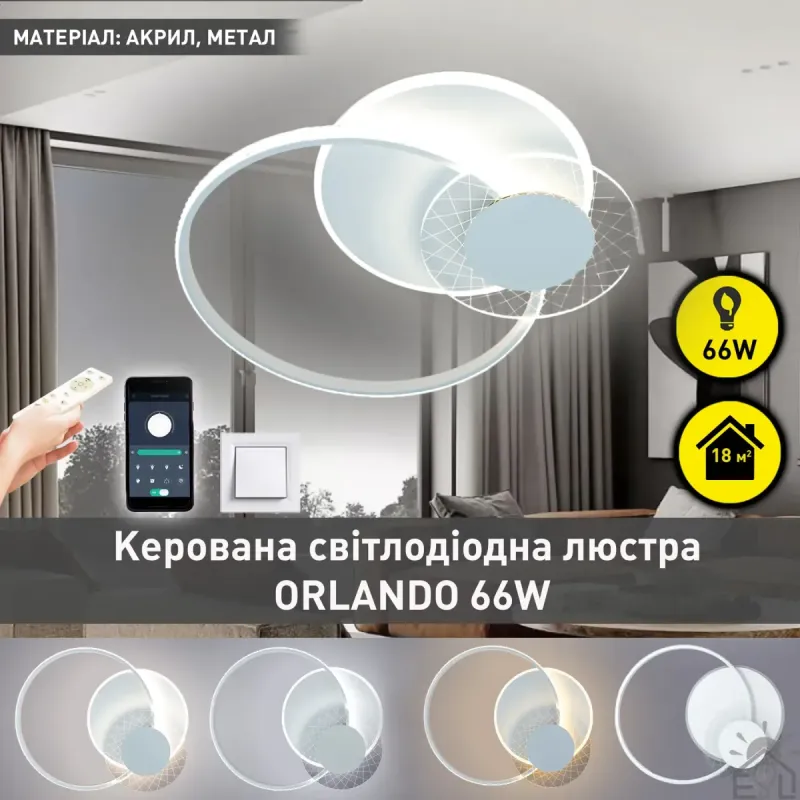 Cвітлодіодна люстра з пультом та мобільним додатком ORLANDO 66W 3R біла