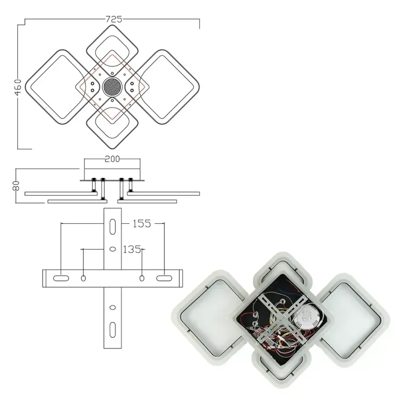 Музична LED люстра на пульті OVAL RGB MUSIC 80W 5S чорна