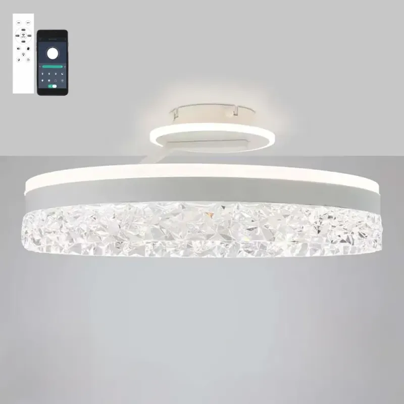 Стельова люстра Stella c ice 90w біла з прозорими кристалами, пультом та додатком для телефону