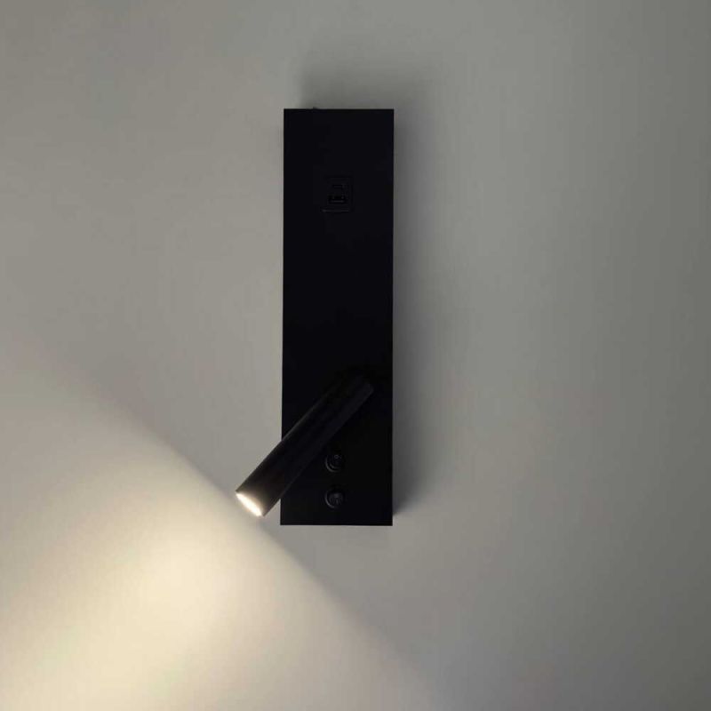 LED настінний світильник BITRIX-W USB+TYPE-C 15W Ø 30*14 см чорний з вимикачем на корпусі