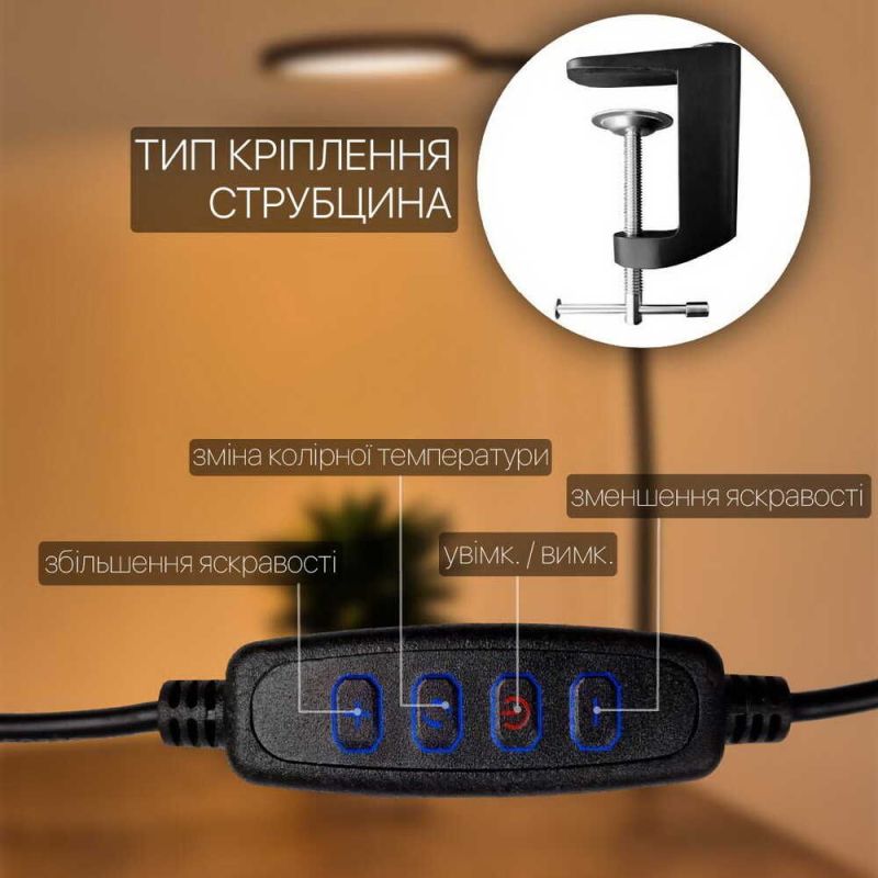 Світлодіодна лампа на струбцині FLEX 10W 3000-6500К білий