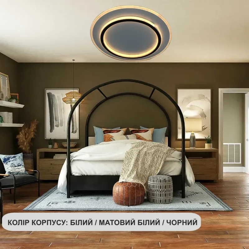 Світлодіодна кругла люстра чорно-білого кольору VEGA DUAL 2R 75W 45см діаметр