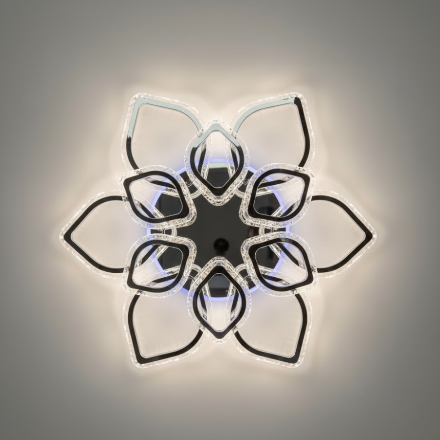 Люстра стельова AZALIA RGB 150W у формі пелюстки хром з пультом та мобільним додатком