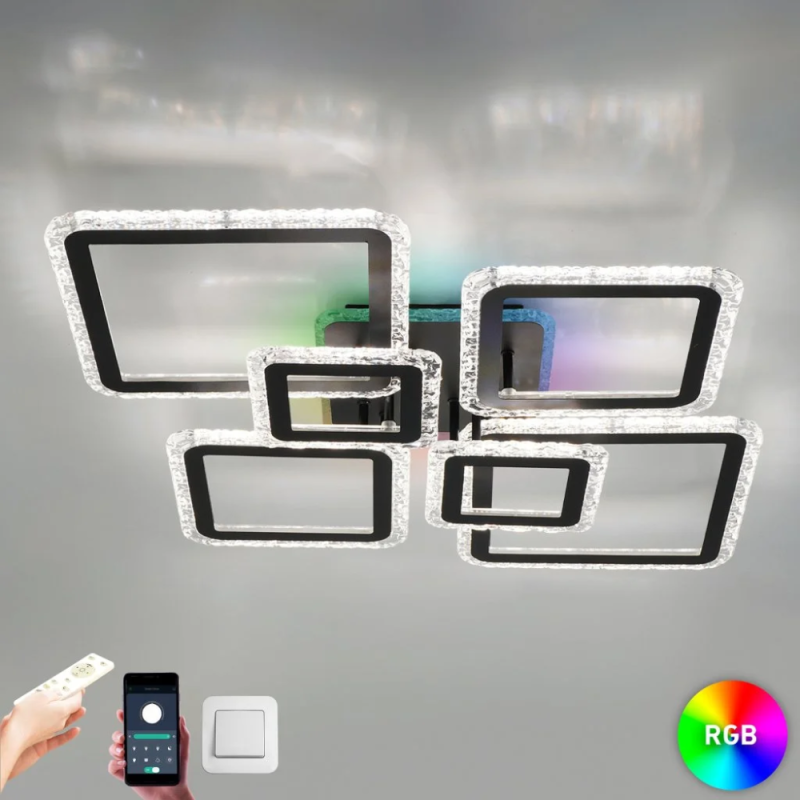 Люстра світлодіодна з пультом та додатком для телефону OVAL ICE RGB 120W чорна